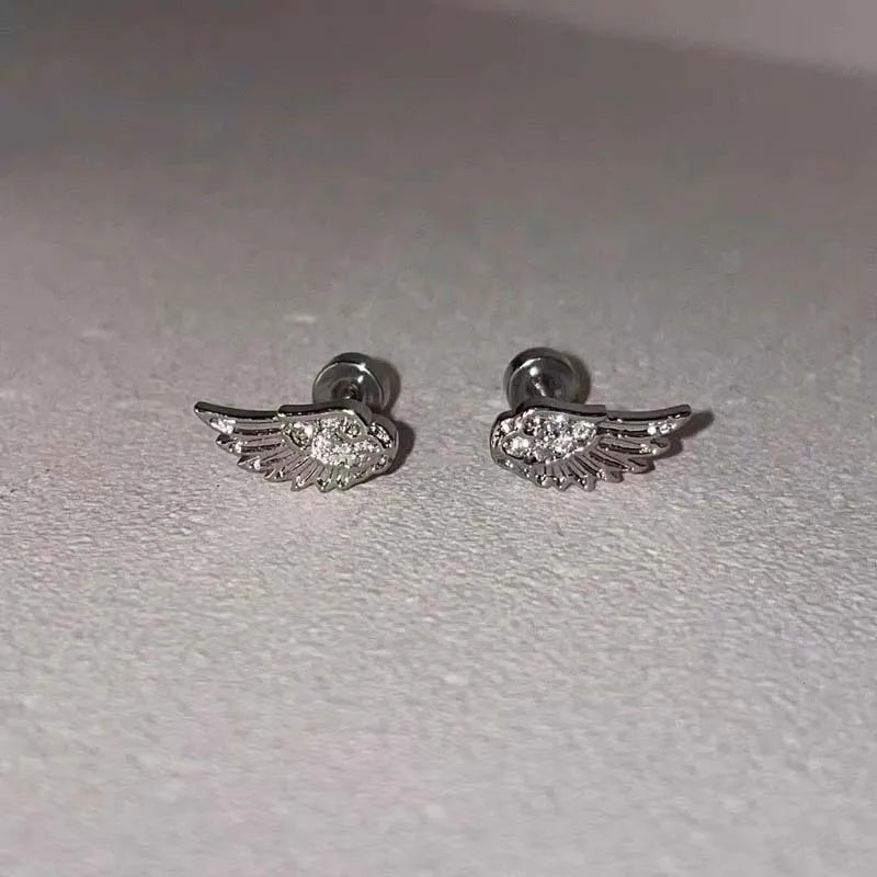 Fashion Silver Color Zircon Wing Stud Earrings for Women Luxury Shiny Crystal Geometric Personality Ear Bone Nail Jewelry Gifts