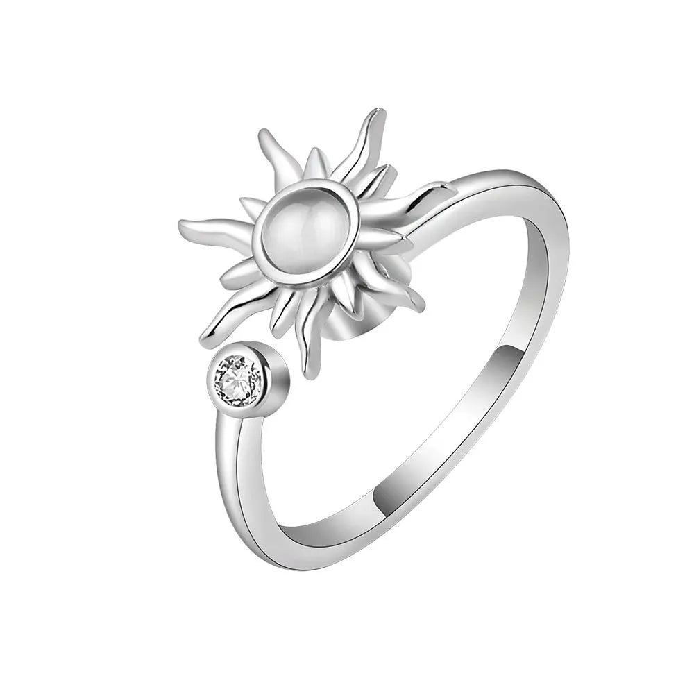 Anti Stress Anxiety Fidget Rings for Women Satinless Steel Spinner Sunflower Sun Star Ring Trendy Jewelry Gift 