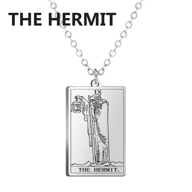 Tarot Cards Stainless Steel Necklace - Wealth Amulet Classic Tarot Major Arcana Divination Charm 
