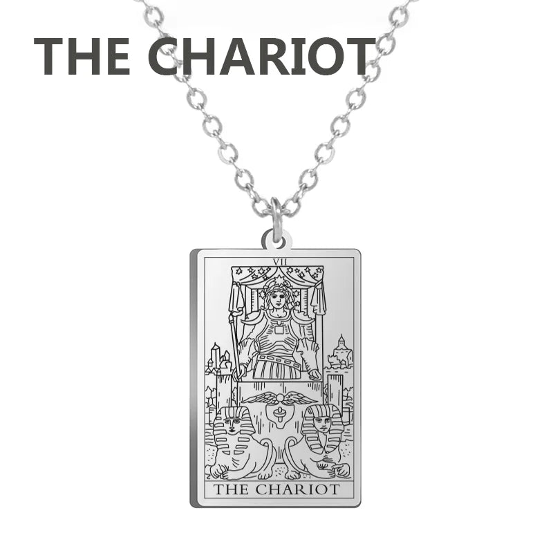 Tarot Cards Stainless Steel Necklace - Wealth Amulet Classic Tarot Major Arcana Divination Charm 