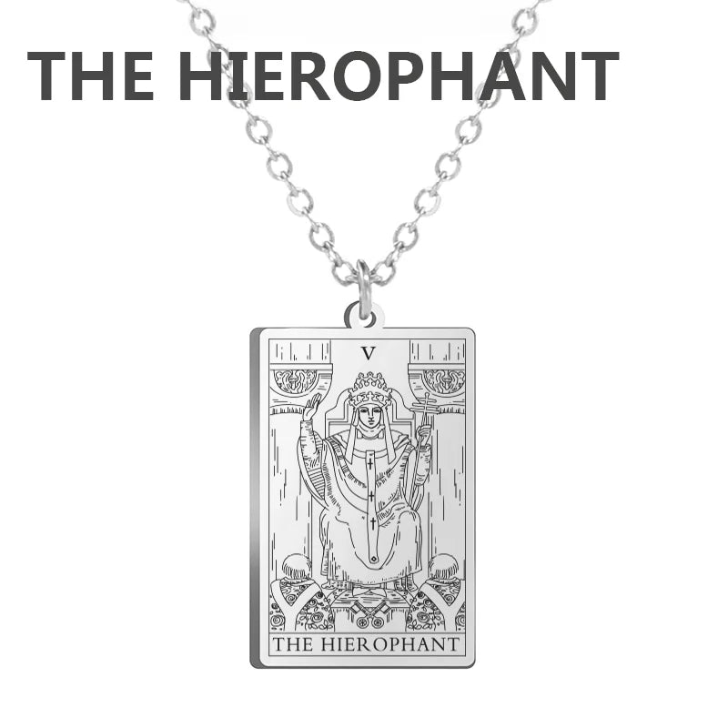 Tarot Cards Stainless Steel Necklace - Wealth Amulet Classic Tarot Major Arcana Divination Charm 