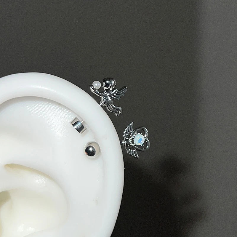 Love Wings Fairy Wand Silver Color 316L Stainless Steel Ear Bone Nail for Women