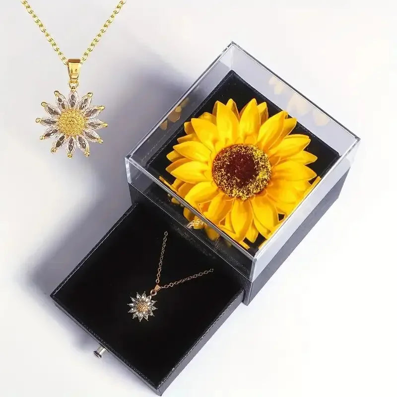 Sunflower Necklace with Gift Box for Women Dainty Stainless Steel Necklace