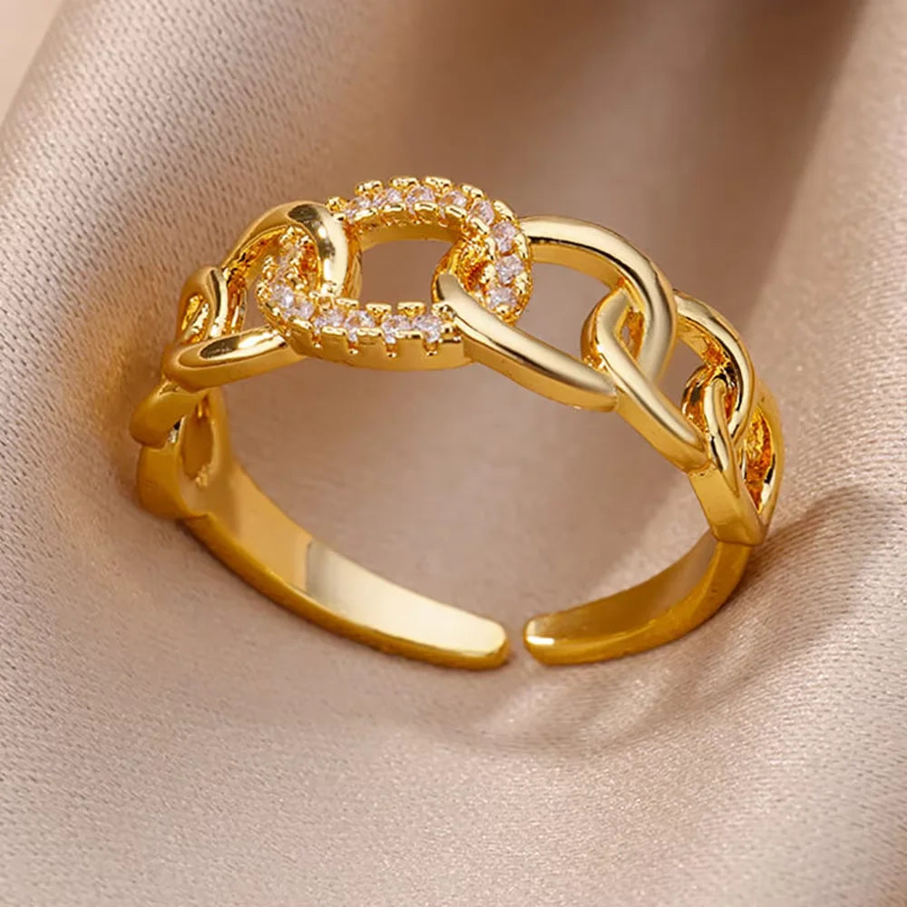 Anillos Gold Color Cubic Zirconia Chic Rings 