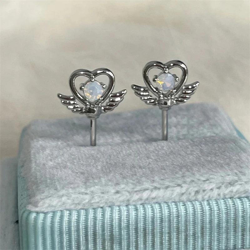 Love Wings Fairy Wand Silver Color 316L Stainless Steel Ear Bone Nail for Women