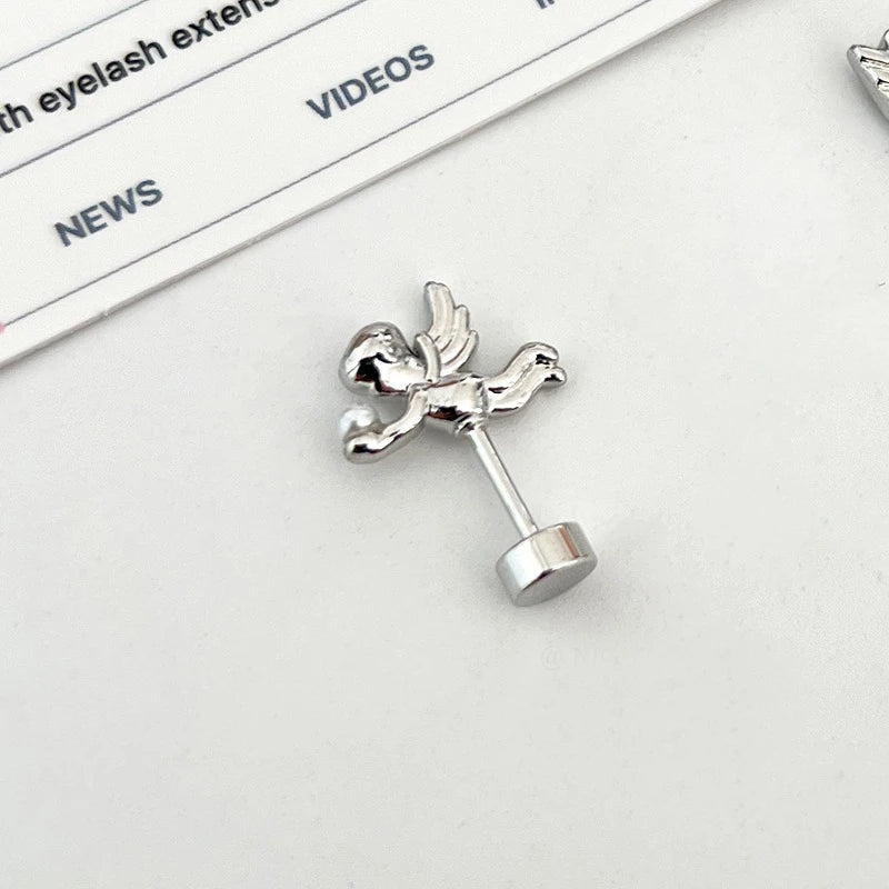 Love Wings Fairy Wand Silver Color 316L Stainless Steel Ear Bone Nail for Women