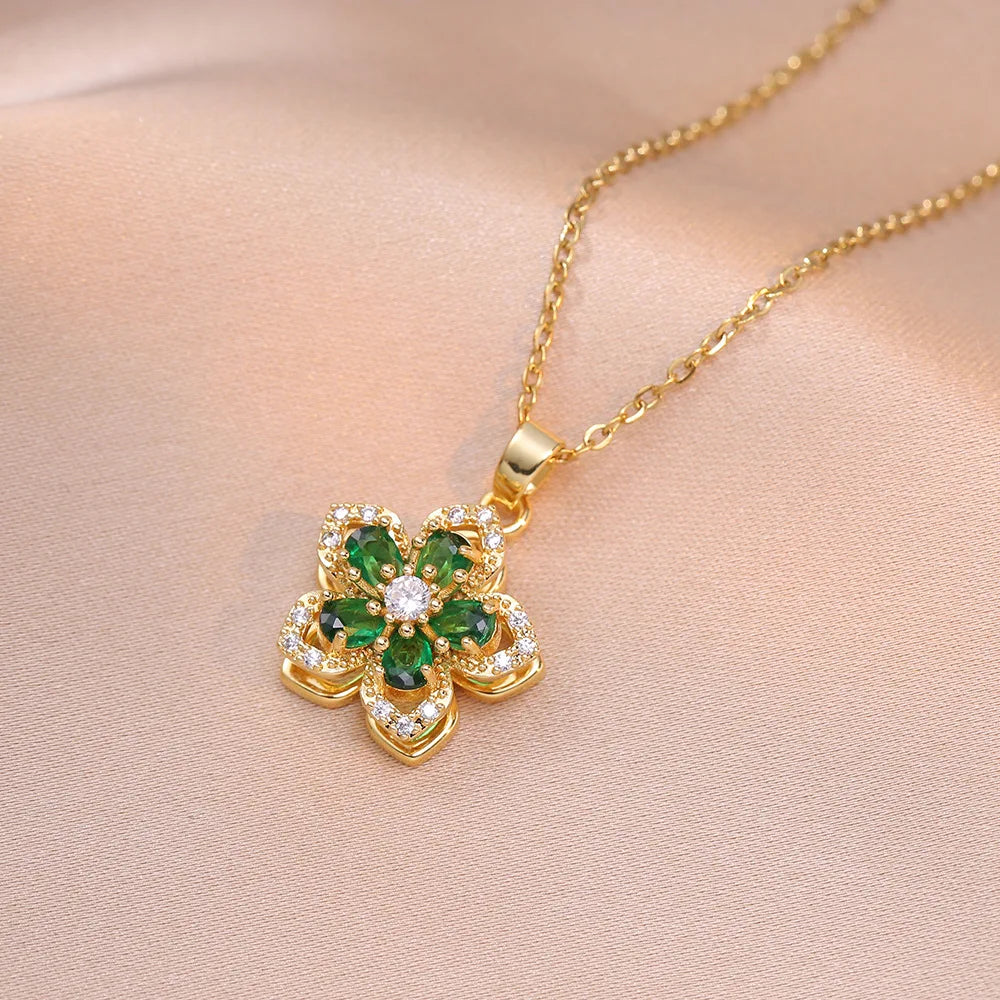 Shiny Zircon Romantic Flower Pendant Necklace
