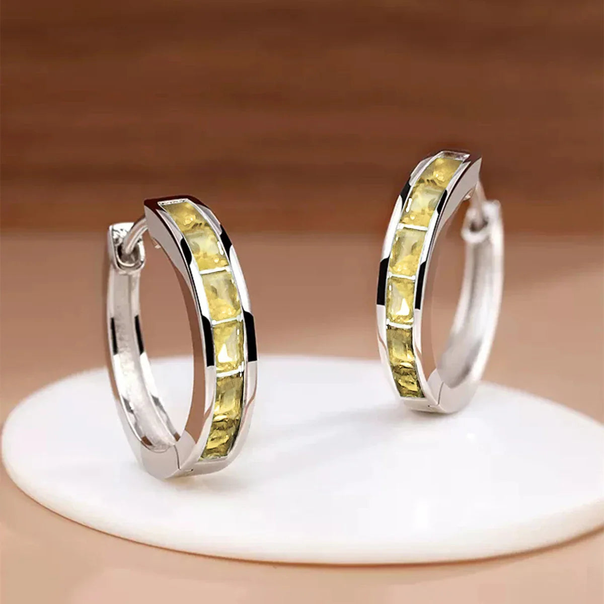 Classic Design Women Hoop Earrings Full with Princess Square CZ Simple and Elegant