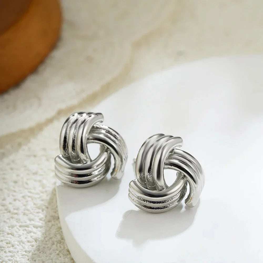 Fashion Glossy Three-Layer Textured Intersecting Knot Earrings