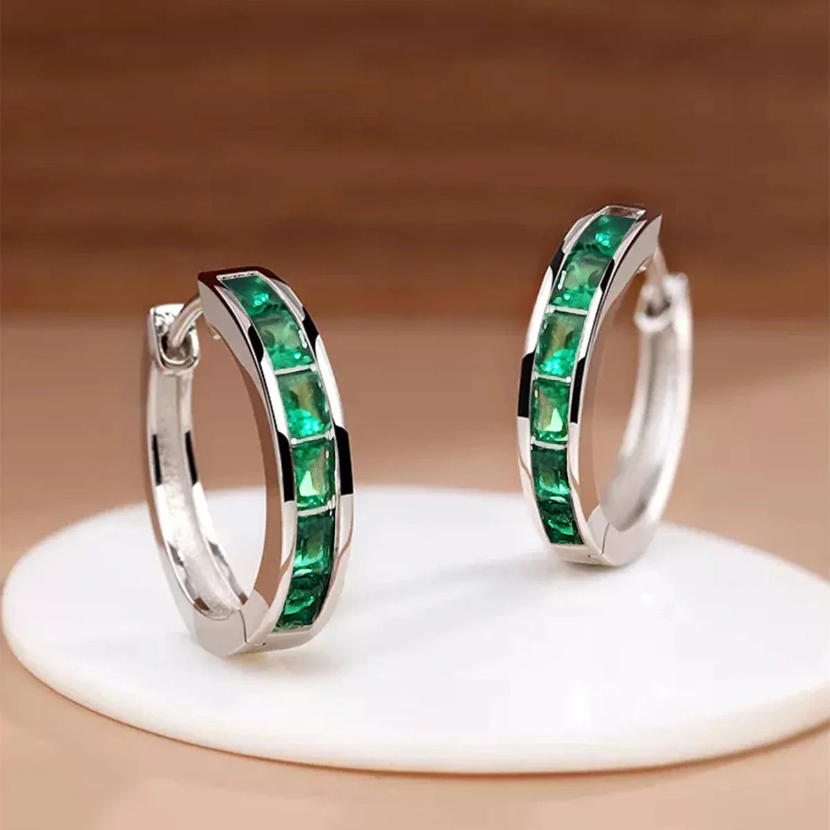 Classic Design Women Hoop Earrings Full with Princess Square CZ Simple and Elegant