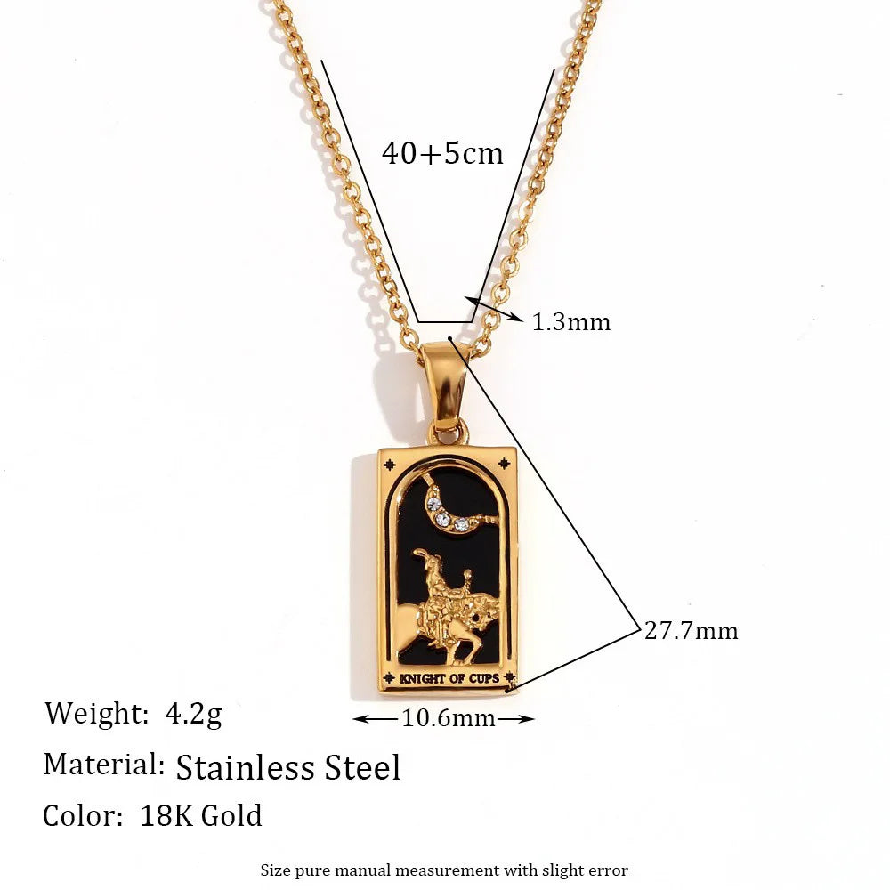 Enchanting Vintage Zirconia Tarot Card Necklace - A Magical Amulet of Wealth and Luck in 18k Gold Plated Stainless Steel