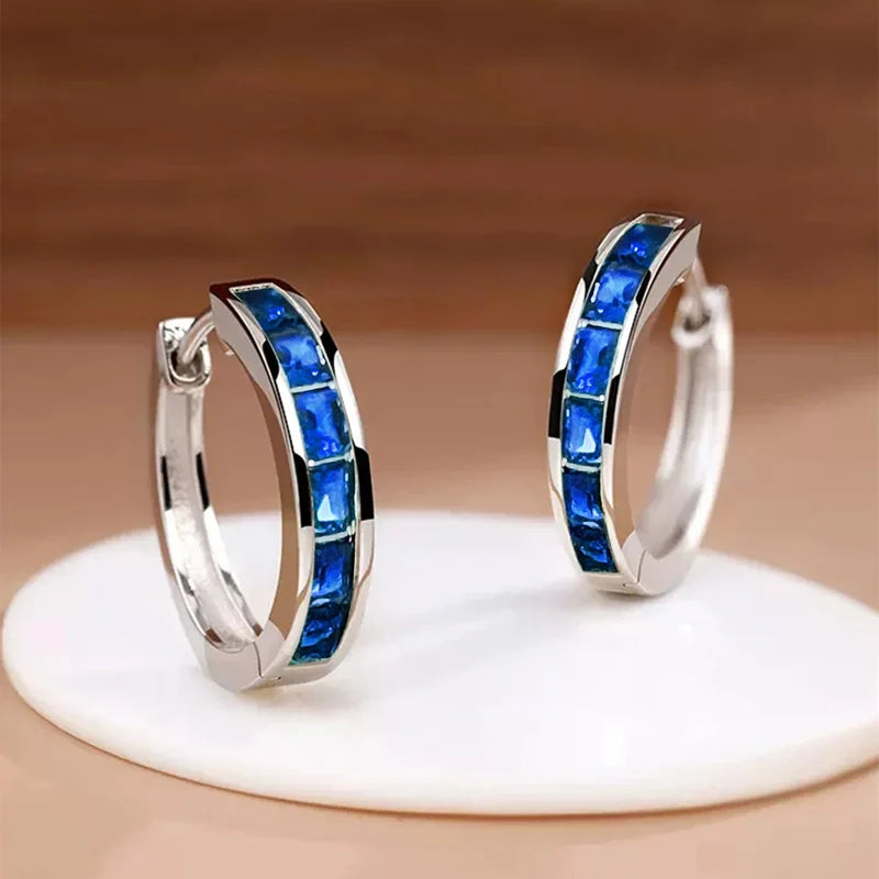 Classic Design Women Hoop Earrings Full with Princess Square CZ Simple and Elegant