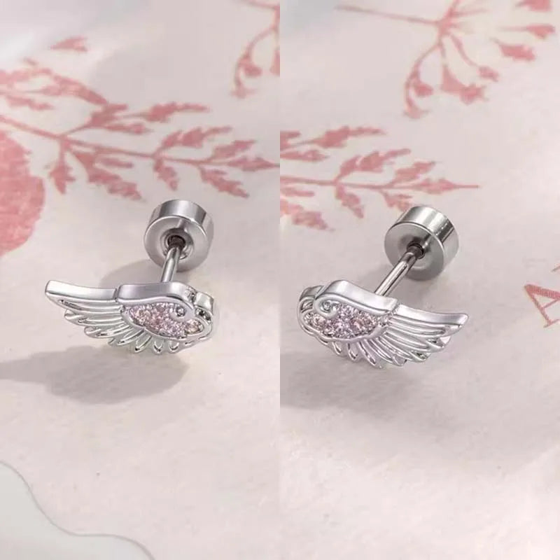 Fashion Silver Color Zircon Wing Stud Earrings for Women Luxury Shiny Crystal Geometric Personality Ear Bone Nail Jewelry Gifts