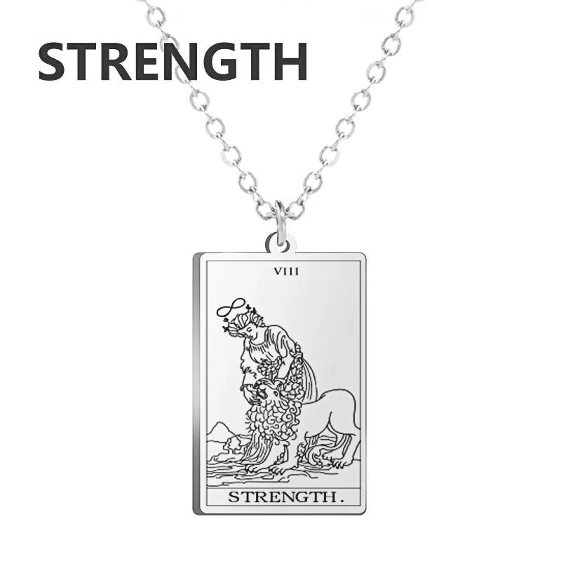 Tarot Cards Stainless Steel Necklace - Wealth Amulet Classic Tarot Major Arcana Divination Charm 