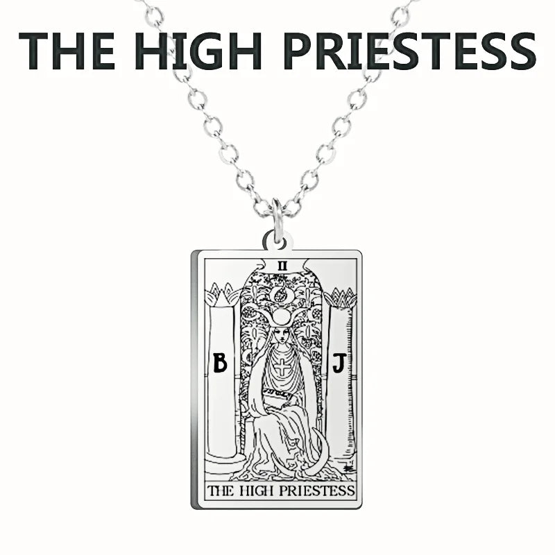 Tarot Cards Stainless Steel Necklace - Wealth Amulet Classic Tarot Major Arcana Divination Charm 