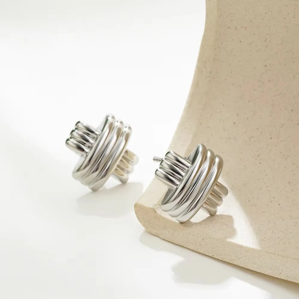 Fashion Glossy Three-Layer Textured Intersecting Knot Earrings