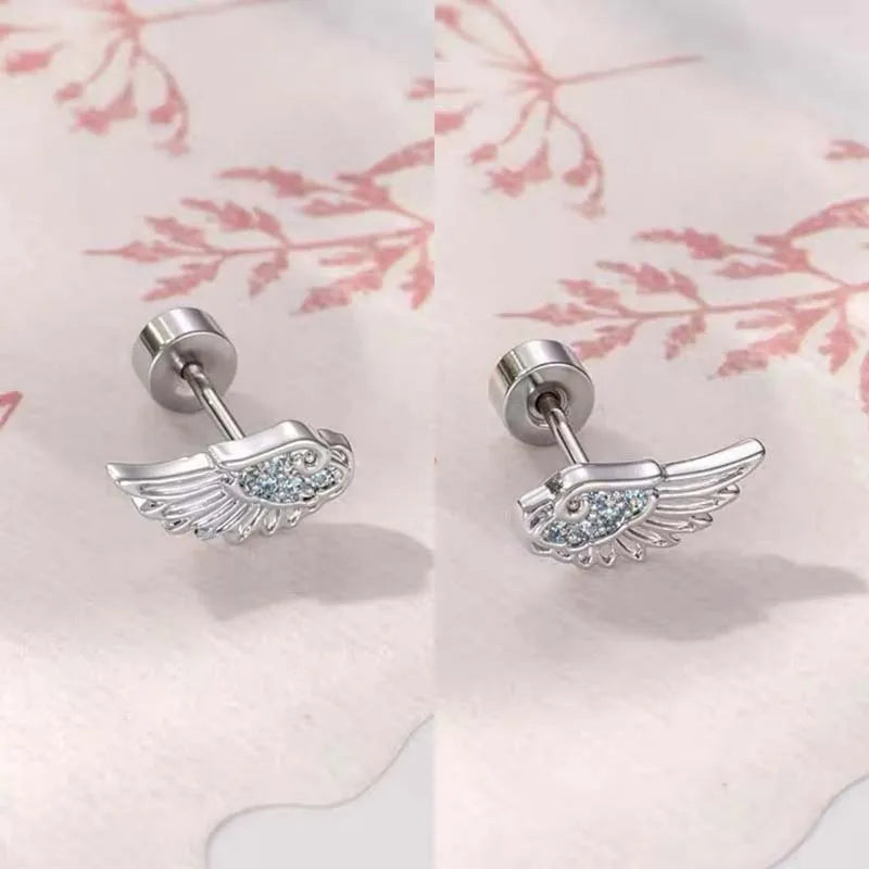 Fashion Silver Color Zircon Wing Stud Earrings for Women Luxury Shiny Crystal Geometric Personality Ear Bone Nail Jewelry Gifts