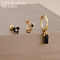 3PCS 14K Gold Plated Zircon Square Hoop Earrings Set