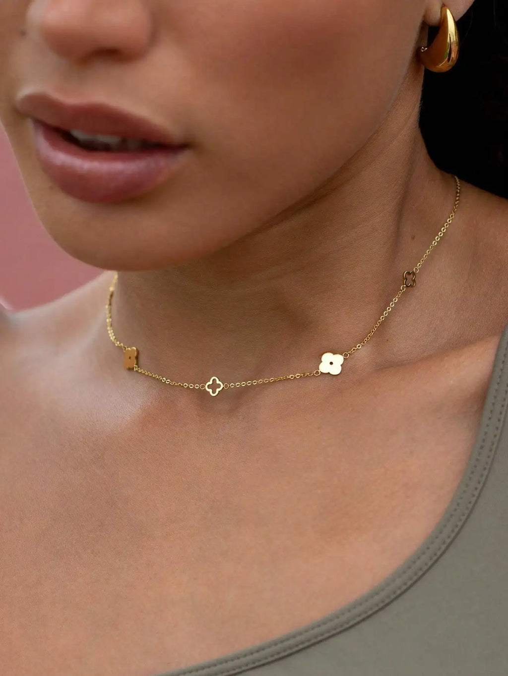 Minimal Four-Leaf Clover Necklace in Stainless Steel