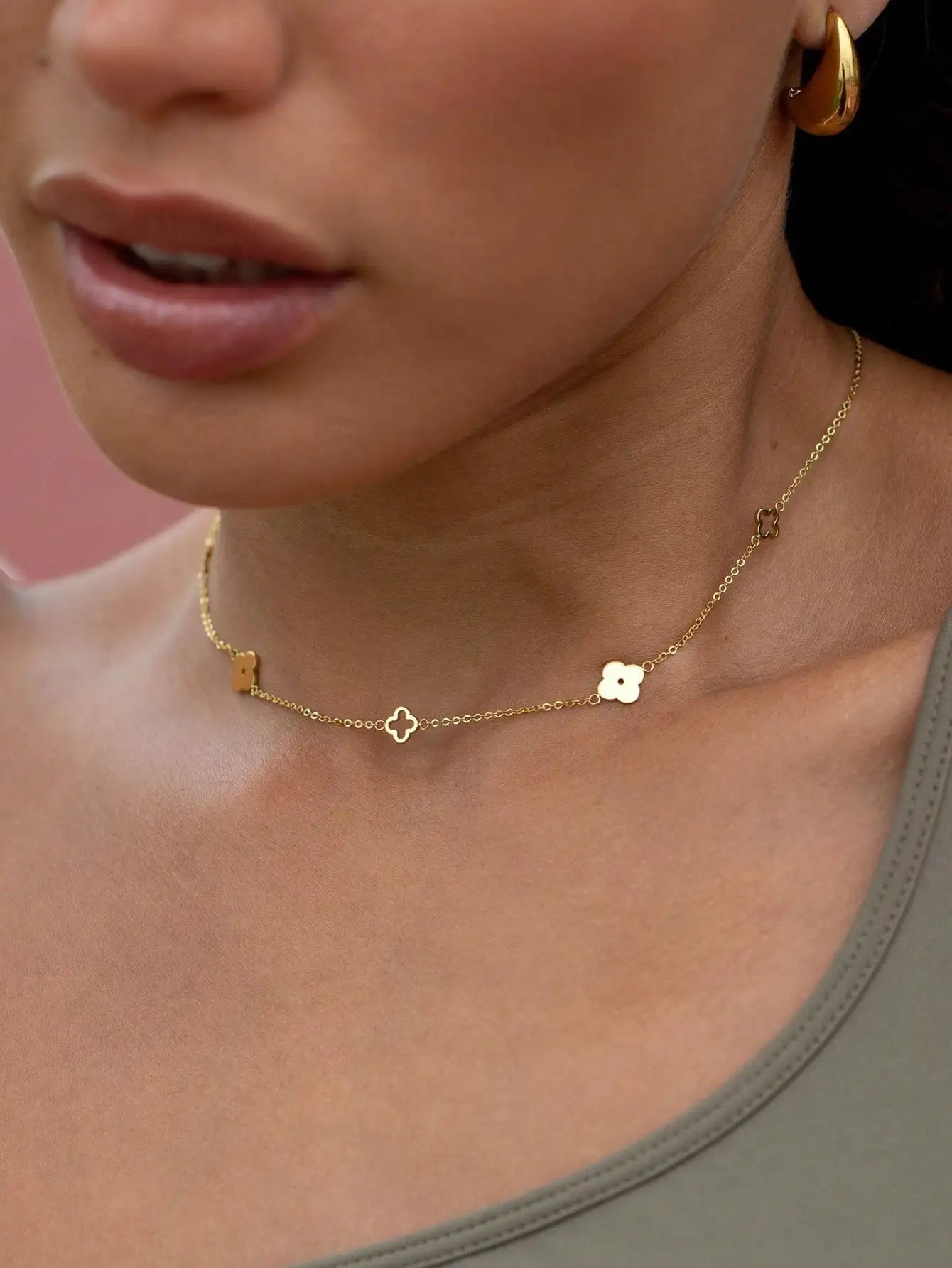 Minimal Four-Leaf Clover Necklace in Stainless Steel