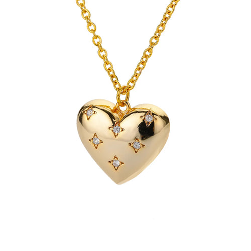Zircon Heart Stainless Steel Gold Color Necklace